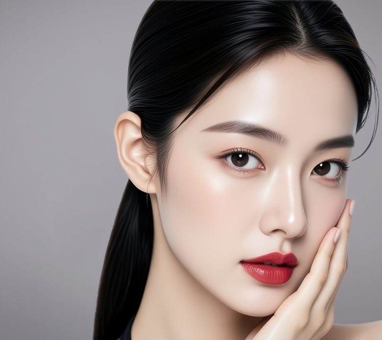 리프팅 구역 머리 여성 모델(손끝을 턱에 댄 얼굴)