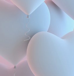얼굴지방흡입 카드 — 파스텔 하트 풍선들